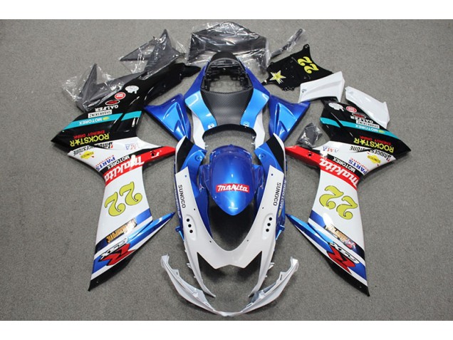 Azul Branco Vermelho Rockstar 22 Carenagem Moto GSXR 600 K11 11-21 Azul Branco Vermelho Rockstar 22 Carenagem Moto GSXR 600 K11 11-21