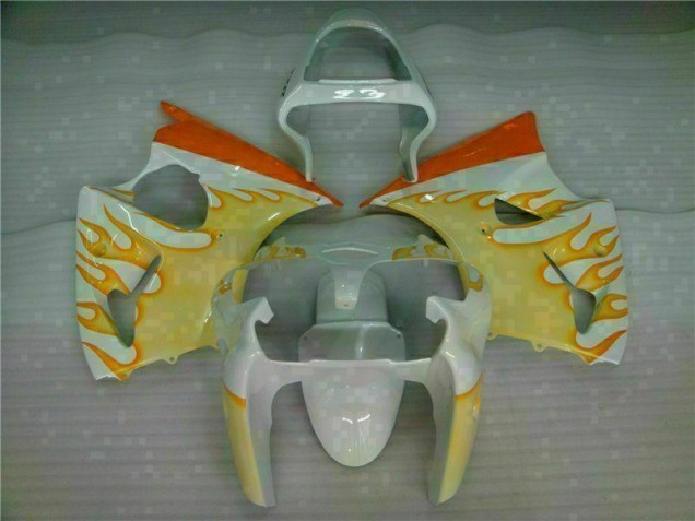 Branco Amarelo Chama Carenagem Moto ZX6R 00-02 Branco Amarelo Chama Carenagem Moto ZX6R 00-02