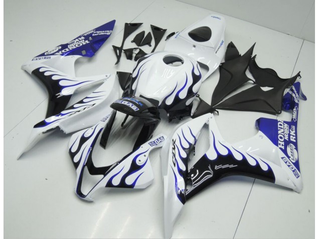 Branco Azul Chama Carenagem Moto CBR 600RR 07-08 Branco Azul Chama Carenagem Moto CBR 600RR 07-08