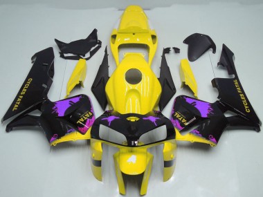 Carenagens Moto Honda CBR600RR 2005-2006 - Preto Brilhante Amarelo Roxo Respingos