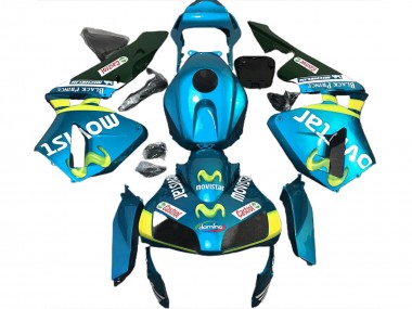 Carenagens Moto Honda CBR600RR 2003-2004 - Azul Claro Amarelo Verde MoviStar