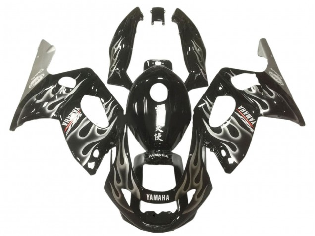 Carenagens Moto Yamaha YZF600R Thundercat 1996-2007 - Preto Brilhante Prata Chama