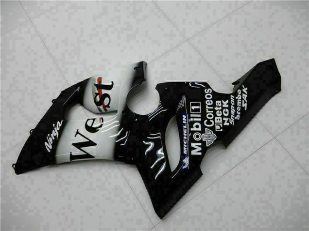 Carenagens Moto Kawasaki ZX6R 2005-2006 - Preto Brilhante Branco West