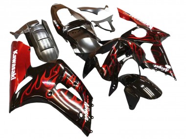 Carenagens Moto Kawasaki ZX6R 2003-2004 - Preto Brilhante Vermelho Chama