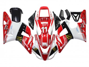 Carenagens Moto Yamaha YZF 1000 R1 1998-1999 - Vermelho Branco Preto Amarelo Monstro Milwaukee MAXXIS 11