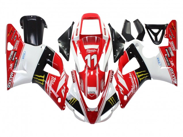 Carenagens Moto Yamaha YZF 1000 R1 1998-1999 - Vermelho Branco Preto Amarelo Monstro Milwaukee MAXXIS 11