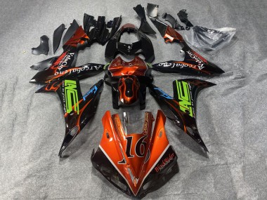 Carenagens Moto Yamaha YZF 1000 R1 2002-2003 - Laranja Preto Verde Néon Chama 16