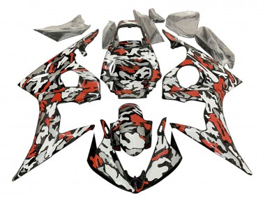 Carenagens Moto Yamaha YZF R6S 2006-2009 - Preto Vermelho Cinzento Camouflage