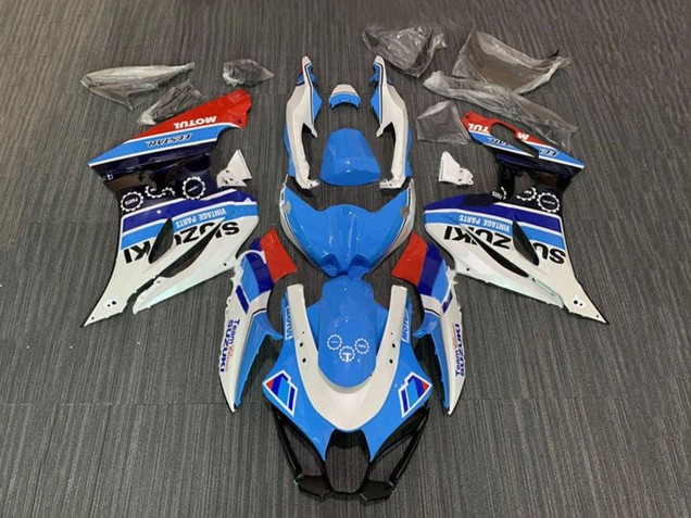 Carenagens Moto Suzuki GSXR1000 2017-2024 - Branco Azul Listra Vermelho Motul