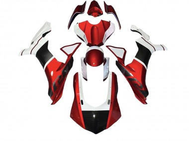 Carenagens Moto Yamaha YZF 1000 R1 2020-2025 - Branco Vermelho Falso Fibra de Carbono