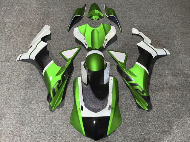 Carenagens Moto Yamaha YZF 1000 R1 2020-2025 - Branco Verde Falso Fibra de Carbono