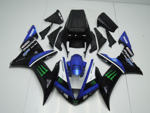 Carenagens Moto Yamaha YZF 1000 R1 2002-2003 - Azul Branco Preto Verde Motul Verde Monstro