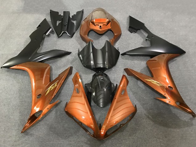 Carenagens Moto Yamaha YZF 1000 R1 2004-2006 - Laranja Falso Fibra de Carbono Preto Fosco