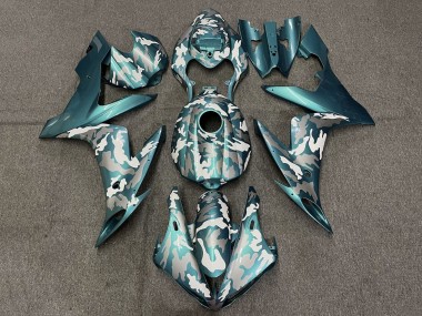 Carenagens Moto Yamaha YZF 1000 R1 2004-2006 - Teal Verde Branco Cinzento Camouflage
