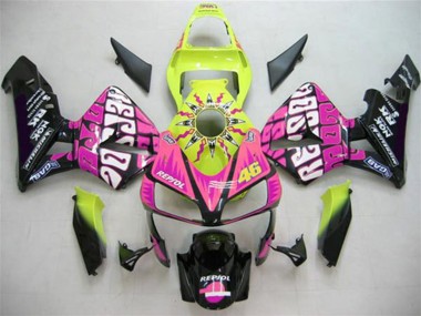 Carenagens Moto Honda CBR600RR 2003-2004 - Amarelo Rosa Preto Brilhante Valentino Rossi