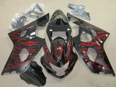 Carenagens Moto Suzuki GSXR 600 2004-2005 - Preto Brilhante Vermelho Chama