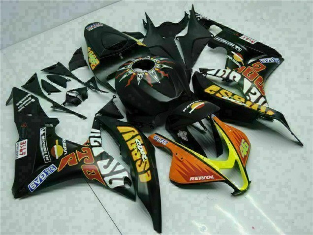 Preto Amarelo Repsol 46 Carenagem Moto CBR 600RR 07-08 Preto Amarelo Repsol 46 Carenagem Moto CBR 600RR 07-08