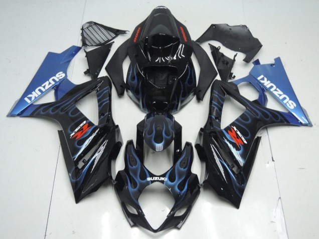 Preto Azul Chama Carenagem Moto GSXR 1000 K7 07-08