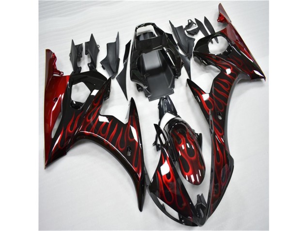 Preto Vermelho Chama Moto Plástico R6 03-05 Preto Vermelho Chama Moto Plástico R6 03-05