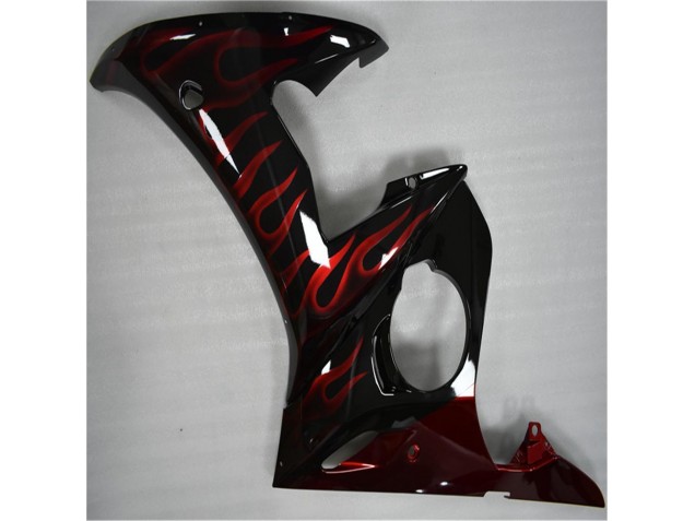 Preto Vermelho Chama Moto Plástico R6 03-05 Preto Vermelho Chama Moto Plástico R6 03-05