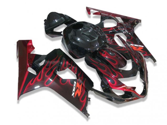 Preto Vermelho Chamas Carenagem Moto GSXR 600 / 750 K4 04-05