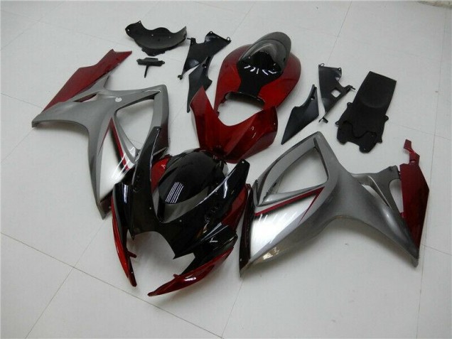 Vermelho Prata Carenagem Moto GSXR 600 / 750 K6 06-07